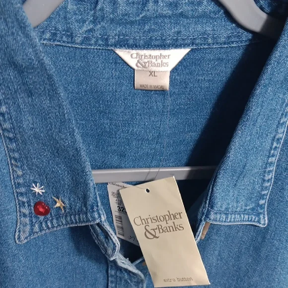 Christopher & Banks Blue Denim Shirt with Embroidery - Picture 2 of 8